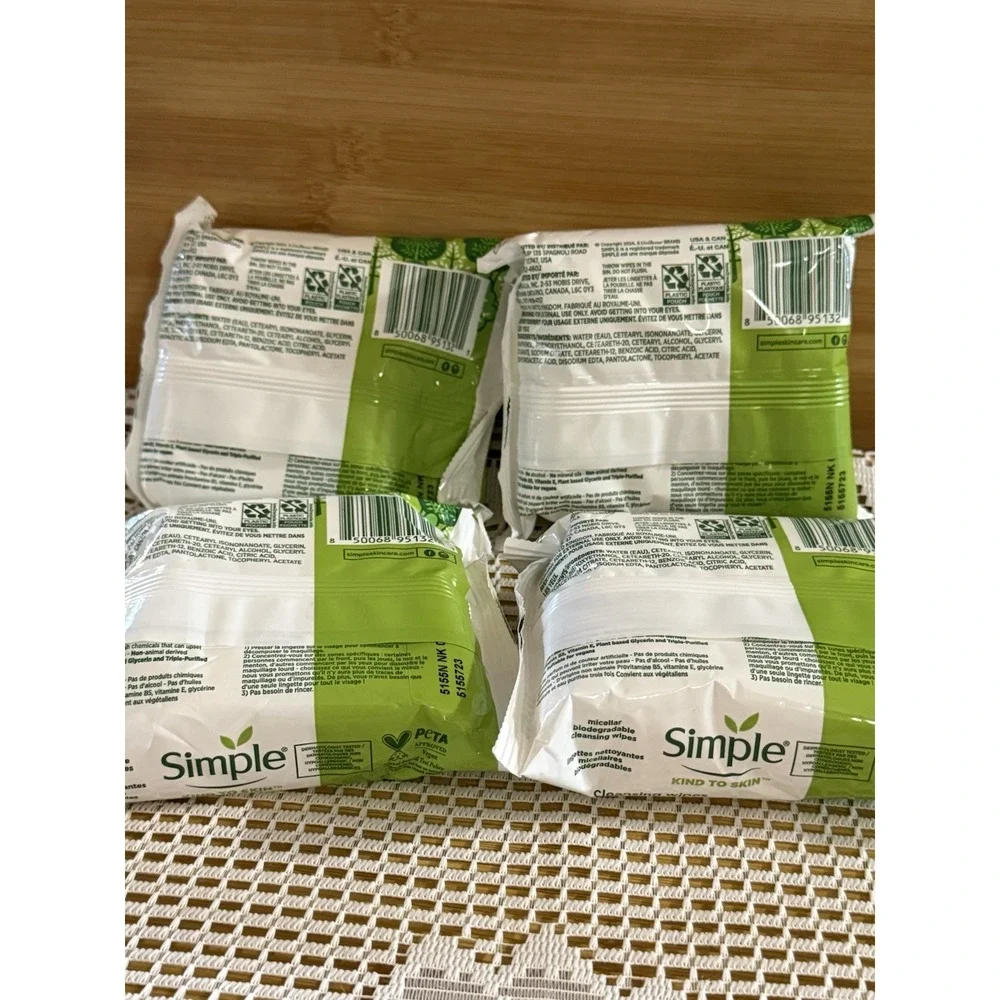 Simple Kind To Skin Cleansing Makeup Remover Wipes - Vegan Facial Cleanser...